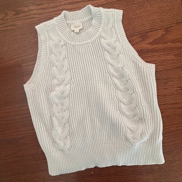 Cyrus Juniors Size Large White Cable Knit Crewneck Sweater Vest Academia Preppy - Picture 8 of 11